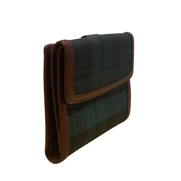 Polo Ralph Lauren Women's Classic Navy & Hunter Green Plaid Brown Trim Wallet - Picture 4 of 9